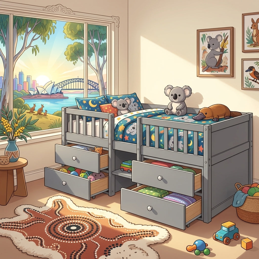 Audreamy Kestrel Low Loft Bed Grey Wooden Single with Storage