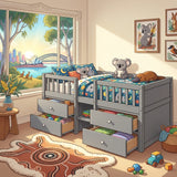 Audreamy Kestrel Low Loft Bed Grey Wooden Single with Storage