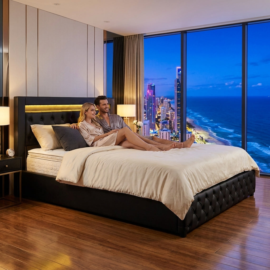Audreamy Milano Ottoman Bed Black PU Double