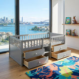 Audreamy Kestrel Low Loft Bed Grey Wooden Single with Storage