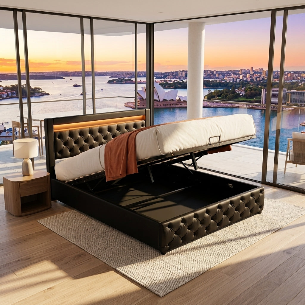 Audreamy Milano Ottoman Bed Black PU Double