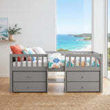 Audreamy Kestrel Low Loft Bed Grey Wooden Single with Storage