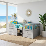 Audreamy Kestrel Low Loft Bed Grey Wooden Single with Storage