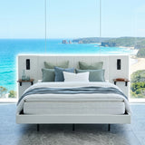 Audreamy Arbor Upholstered Bed Frame with LED Light, Storage Headboard White Velvet King