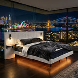 Audreamy Arbor Upholstered Bed Frame with LED Light, Storage Headboard White Velvet King