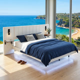 Audreamy Arbor Upholstered Bed Frame with LED Light, Storage Headboard White Velvet King