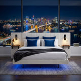 Audreamy Arbor Upholstered Bed Frame with LED Light, Storage Headboard White Velvet King