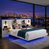Audreamy Arbor Upholstered Bed Frame with LED Light, Storage Headboard White Velvet King