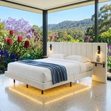 Audreamy Arbor Upholstered Bed Frame with LED Light, Storage Headboard White Velvet King