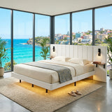 Audreamy Arbor Upholstered Bed Frame with LED Light, Storage Headboard White Velvet King