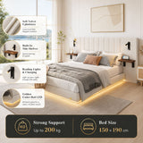 Audreamy Arbor Upholstered Bed Frame with LED Light, Storage Headboard White Velvet King