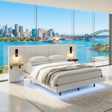 Audreamy Arbor Upholstered Bed Frame with LED Light, Storage Headboard White Velvet King
