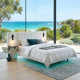 Audreamy Arbor Upholstered Bed Frame with LED Light, Storage Headboard White Velvet King