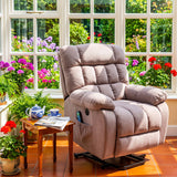 Recliner Armchair Electric Power Lift Sofa with Massage and Heat for Elderly 2 Side Pockets USB Ports Single Recliner Chairs