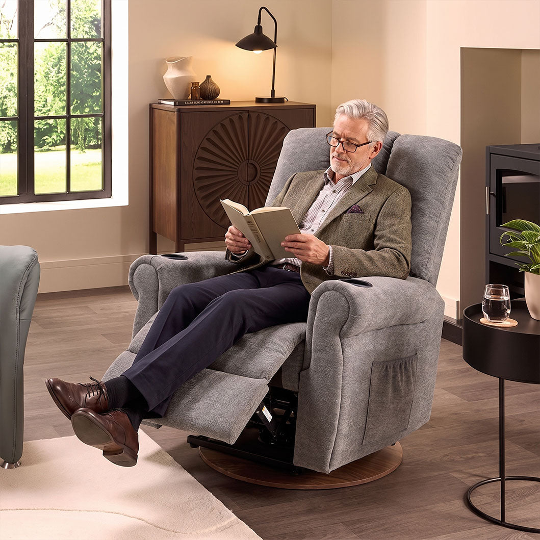Recliner Armchair Electric Lift Grey Senior Chair - Single Motor, Heated Massage, Stand Assist