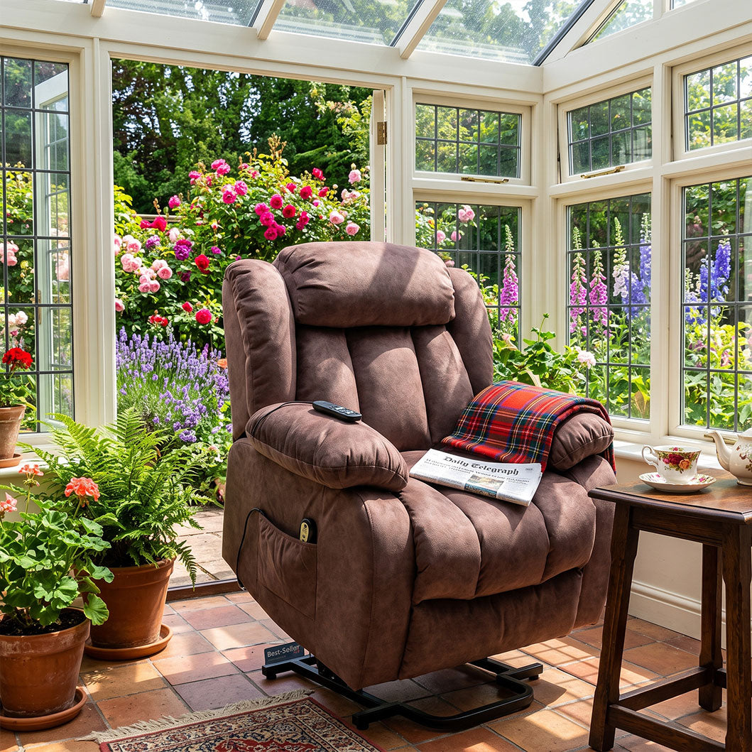 Audreamy Riser Recliner Chair Velvet Taupe with Massage & Heat