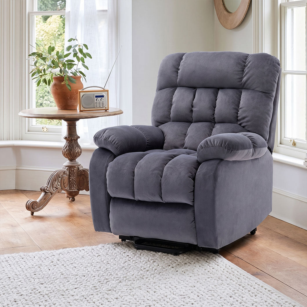 Recliner Armchair Electric Power Lift Sofa Velvet with Massage and Heat for Elderly 2 Side Pockets USB Ports Single Recliner Chairs