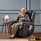 Large Power Lift Recliner Chairs with Massage and Heat for Elderly Big People, Massage Chair Heavy Duty Electric Faux Leather Reclining Chairs with USB Port and 2 Side Pockets