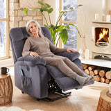 Recliner Armchair Electric Power Lift Sofa Velvet with Massage and Heat for Elderly 2 Side Pockets USB Ports Single Recliner Chairs