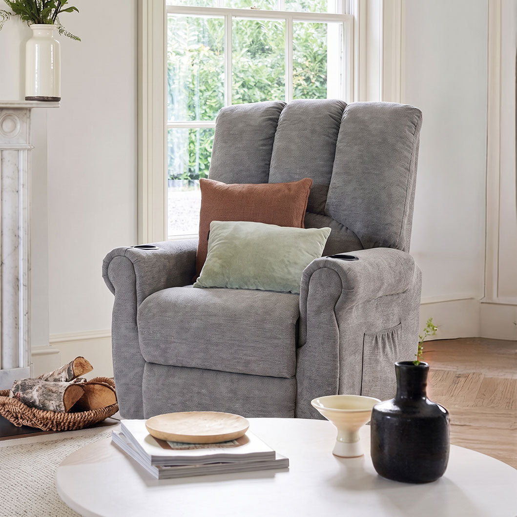 Recliner Armchair Electric Lift Grey Senior Chair - Single Motor, Heated Massage, Stand Assist