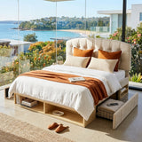 Audreamy Modra Upholstered Bed with Storage Drawers, Adjustable Headboard Beige Velvet