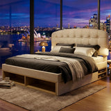Audreamy Modra Upholstered Bed with Storage Drawers, Adjustable Headboard Beige Velvet