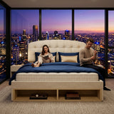 Audreamy Modra Upholstered Bed with Storage Drawers, Adjustable Headboard Beige Velvet
