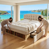 Audreamy Modra Upholstered Bed with Storage Drawers, Adjustable Headboard Beige Velvet