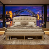 Audreamy Modra Upholstered Bed with Storage Drawers, Adjustable Headboard Beige Velvet