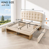 Audreamy Modra Upholstered Bed with Storage Drawers, Adjustable Headboard Beige Velvet