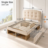 Audreamy Modra Upholstered Bed with Storage Drawers, Adjustable Headboard Beige Velvet