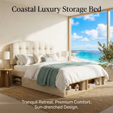 Audreamy Modra Upholstered Bed with Storage Drawers, Adjustable Headboard Beige Velvet