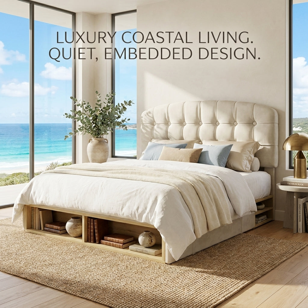 Audreamy Modra Upholstered Bed with Storage Drawers, Adjustable Headboard Beige Velvet