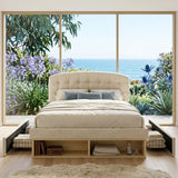 Audreamy Modra Upholstered Bed with Storage Drawers, Adjustable Headboard Beige Velvet