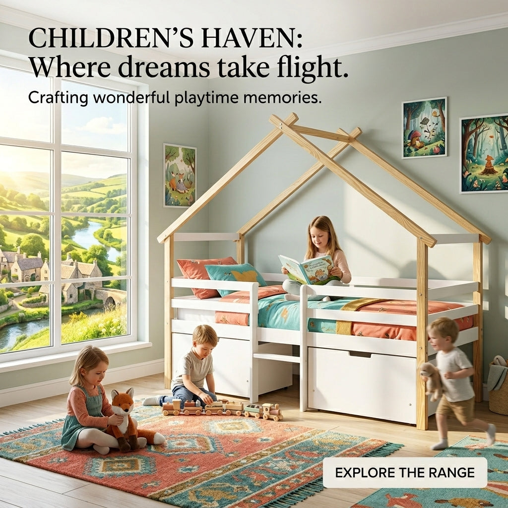 Audreamy Phelix Wooden House Bed White Single for Kids with Storage Drawers