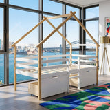 Audreamy Phelix Wooden House Bed White Single for Kids with Storage Drawers