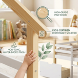 Audreamy Phelix Wooden House Bed White Single for Kids with Storage Drawers