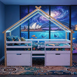 Audreamy Phelix Wooden House Bed White Single for Kids with Storage Drawers
