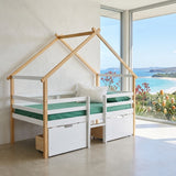 Audreamy Phelix Wooden House Bed White Single for Kids with Storage Drawers