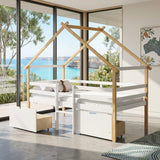 Audreamy Phelix Wooden House Bed White Single for Kids with Storage Drawers