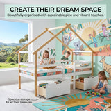 Audreamy Phelix Wooden House Bed White Single for Kids with Storage Drawers
