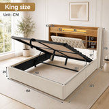 Audreamy Dorma Upholstered Bed with Storage Drawers, LED & USB Charging Beige Linen