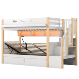Audreamy Bobo Children's Loft Bunk Bed with LED Lights & Storage Stairs White Natural ottoman