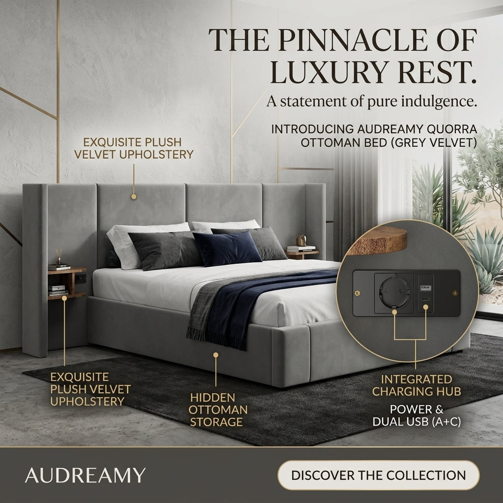 Audreamy Quorra Ottoman Bed Grey Velvet