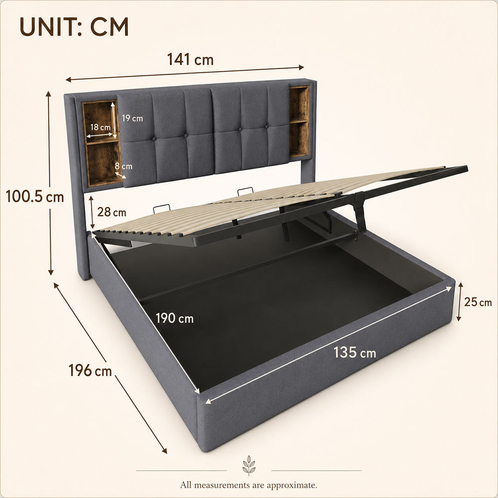 Audreamy Vertex Ottoman Bed Grey Linen