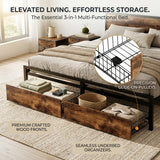 Audreamy Hudson Bed Frame with Storage Drawers Black Wood