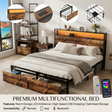 Audreamy Hudson Bed Frame with Storage Drawers Black Wood