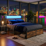 Audreamy Hudson Bed Frame with Storage Drawers Black Wood