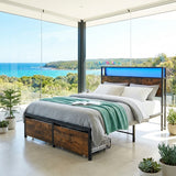 Audreamy Hudson Bed Frame with Storage Drawers Black Wood