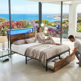 Audreamy Hudson Bed Frame with Storage Drawers Black Wood